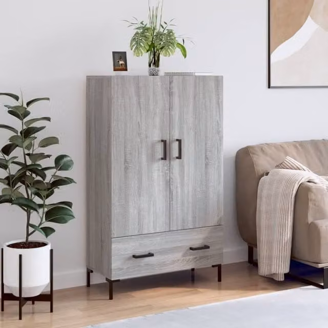 Berkfield Home Grey Sonoma Modern Highboard with Hinged Doors and Internal Shelves, W: 69.5 cm, D: 31 cm, H: 115 cm