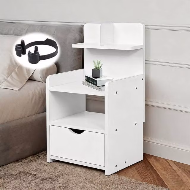 SPETLEK Modern White Bedside Table with Drawer