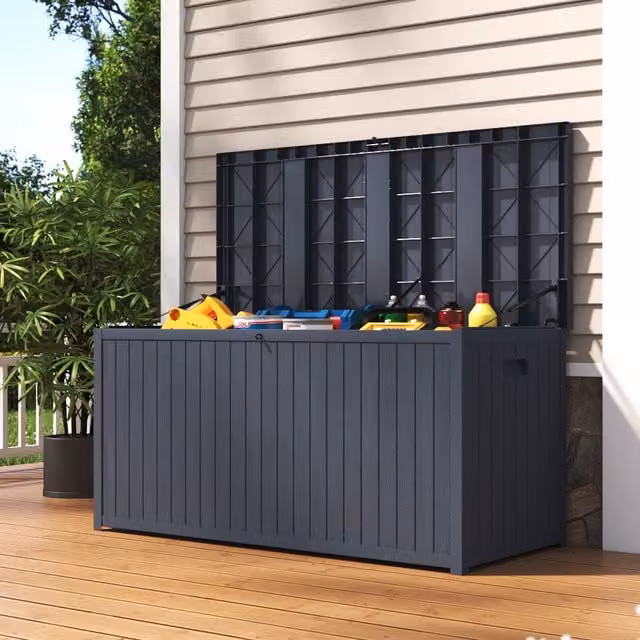 Livingandhome 430L Lockable Waterproof Outdoor Garden Storage Box in Grey