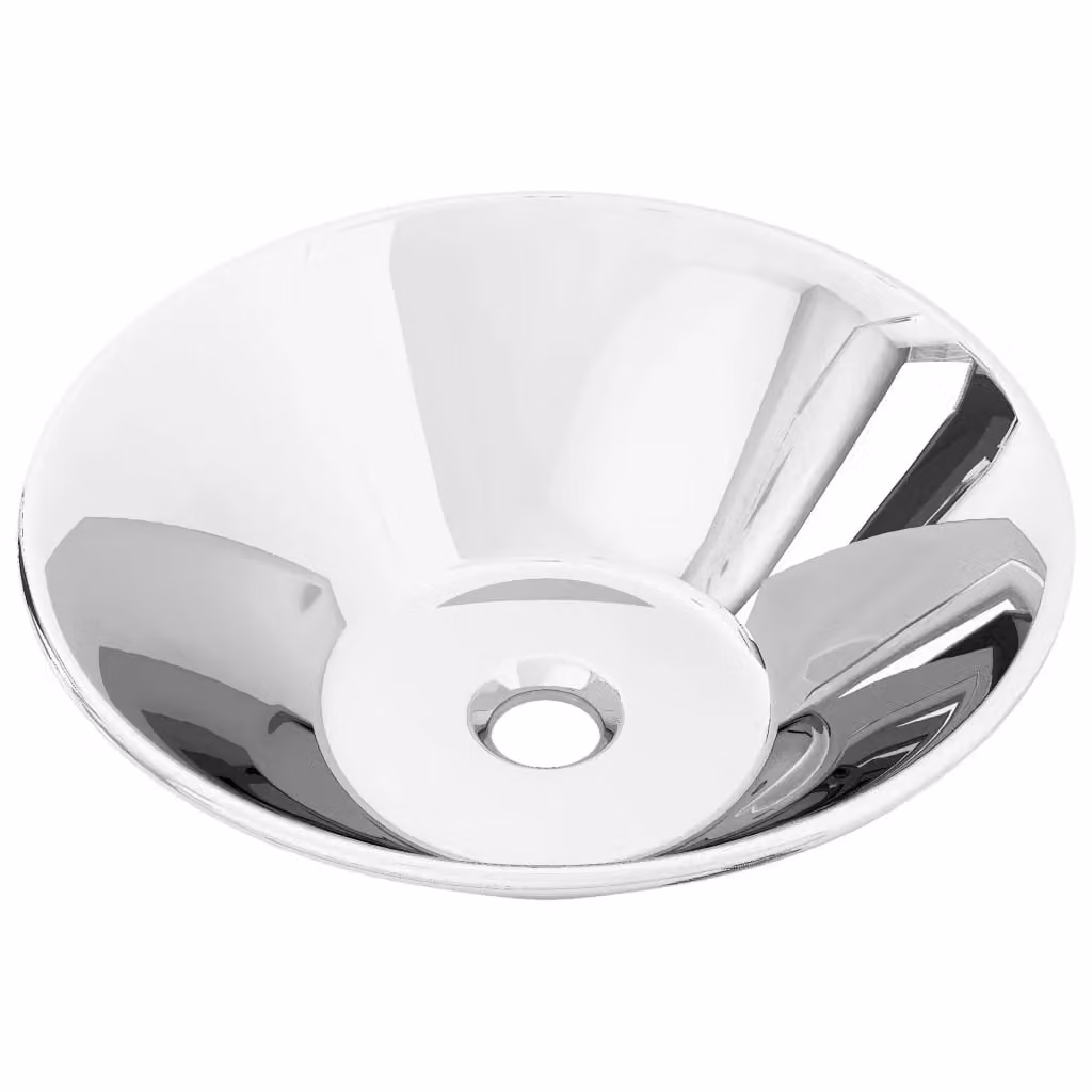 Berkfield Home Ceramic Round Countertop Wash Basin, Silver, W: 42 cm, D: 14 cm – 2
