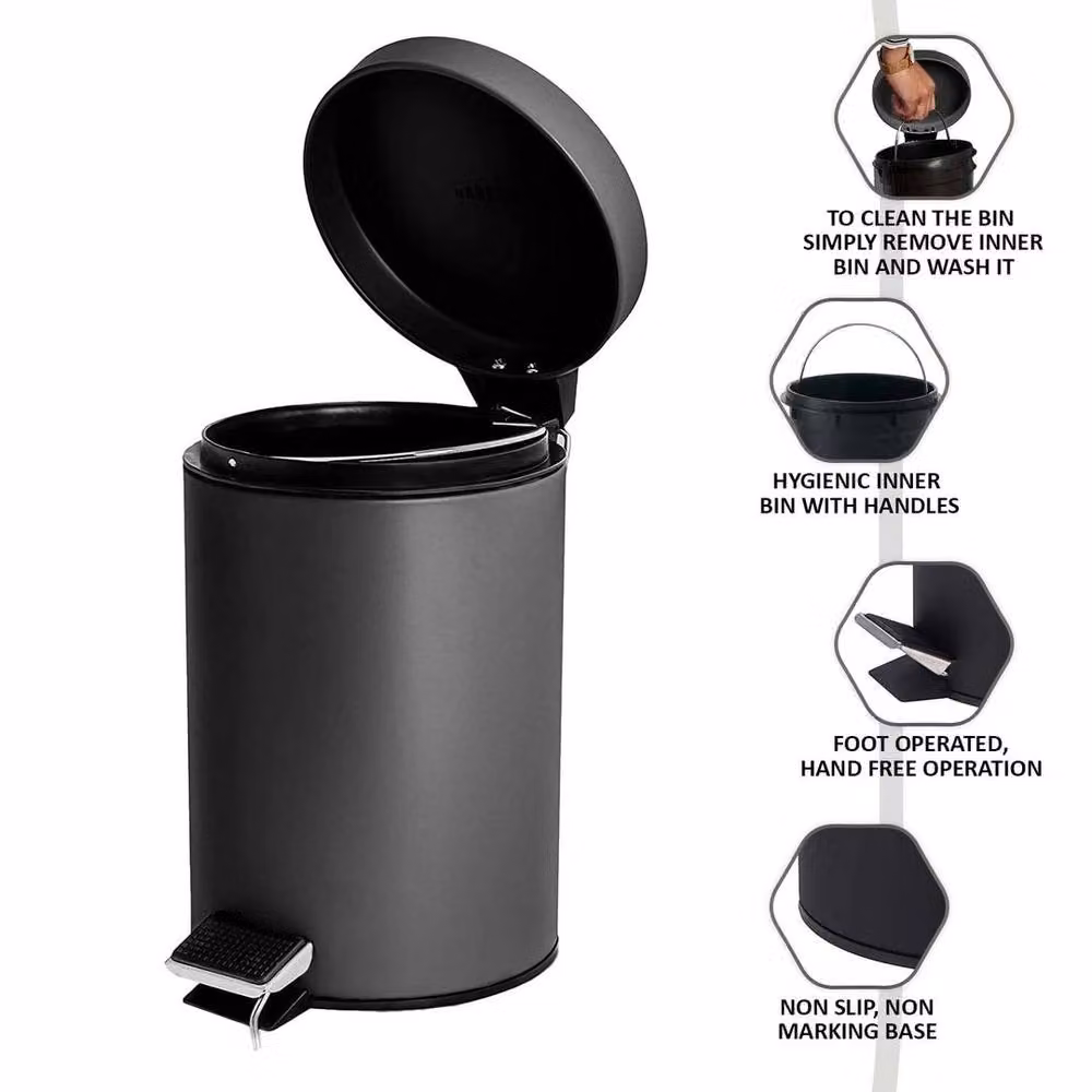 EONLION Black 3L Stainless Steel Pedal Bin – 2