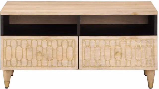 Berkfield Home Beautiful Coffee Table in Light Tan Mango Wood, W/D/H: 80 x 54 x 40 cm – 1
