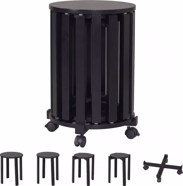 Costway Set of 4 Stackable Black Rubberwood Stools with Castors