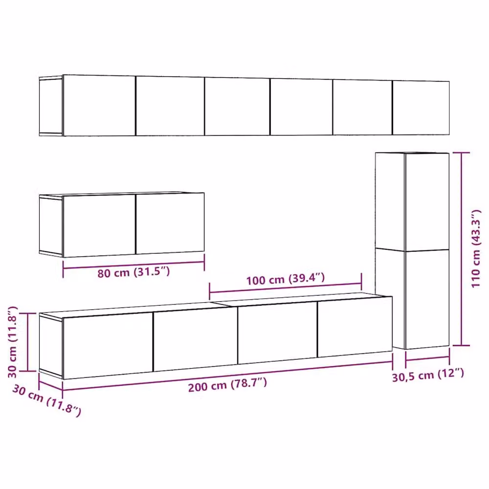 Berkfield Home Classic 7 Piece Wall-mounted TV Cabinet Set in Brown and Multicolour Engineered Wood – 3