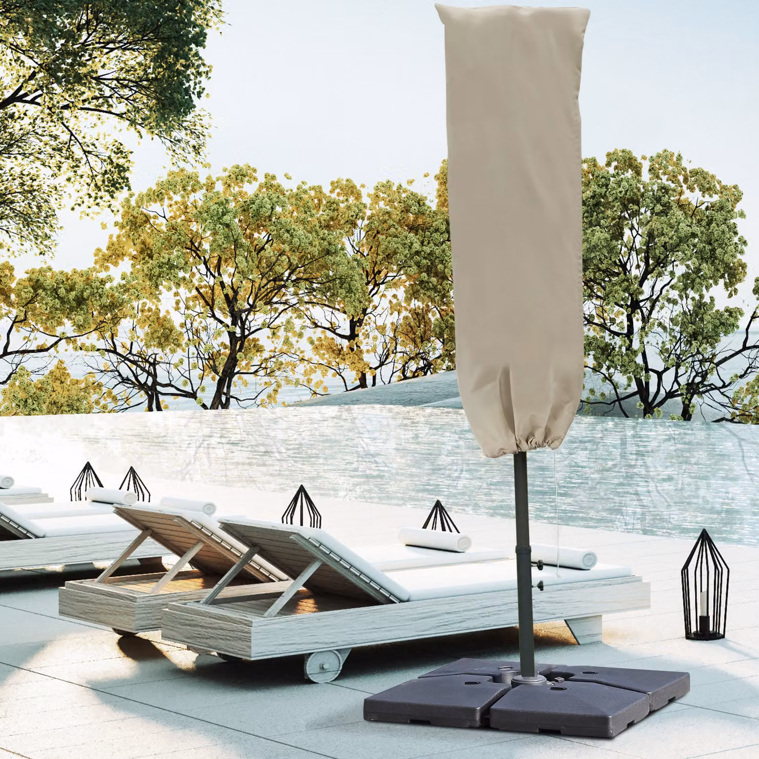 Outsunny Beige Weatherproof Cantilever Umbrella Cover with Rod and Zipper, W/D/H: 160 x 60 x 160 cm – 2