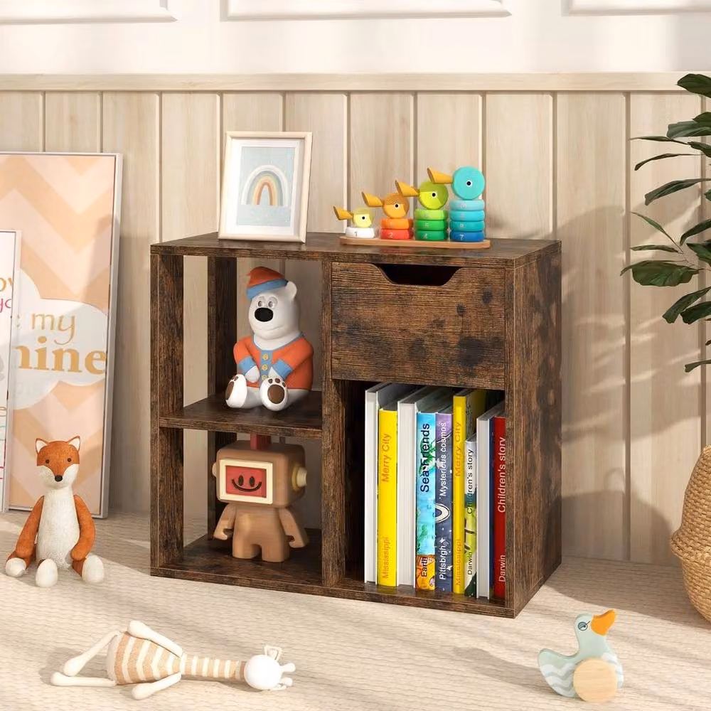 KORVIXA 3-Tier Wooden End Table in Brown, W/D/H: 100 x 100 x 53 cm – 3
