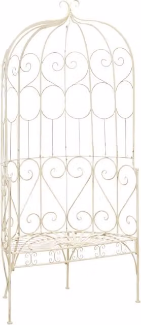 Berkfield Home Garden Bench in Antique White Metal with Armrests, Width: 95 cm