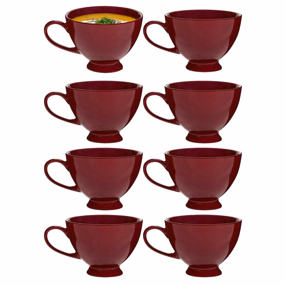 Dibor Montmartre Large Malbec Red Ceramic Tea Cups and Coffee Mugs, Set of 8 – 2