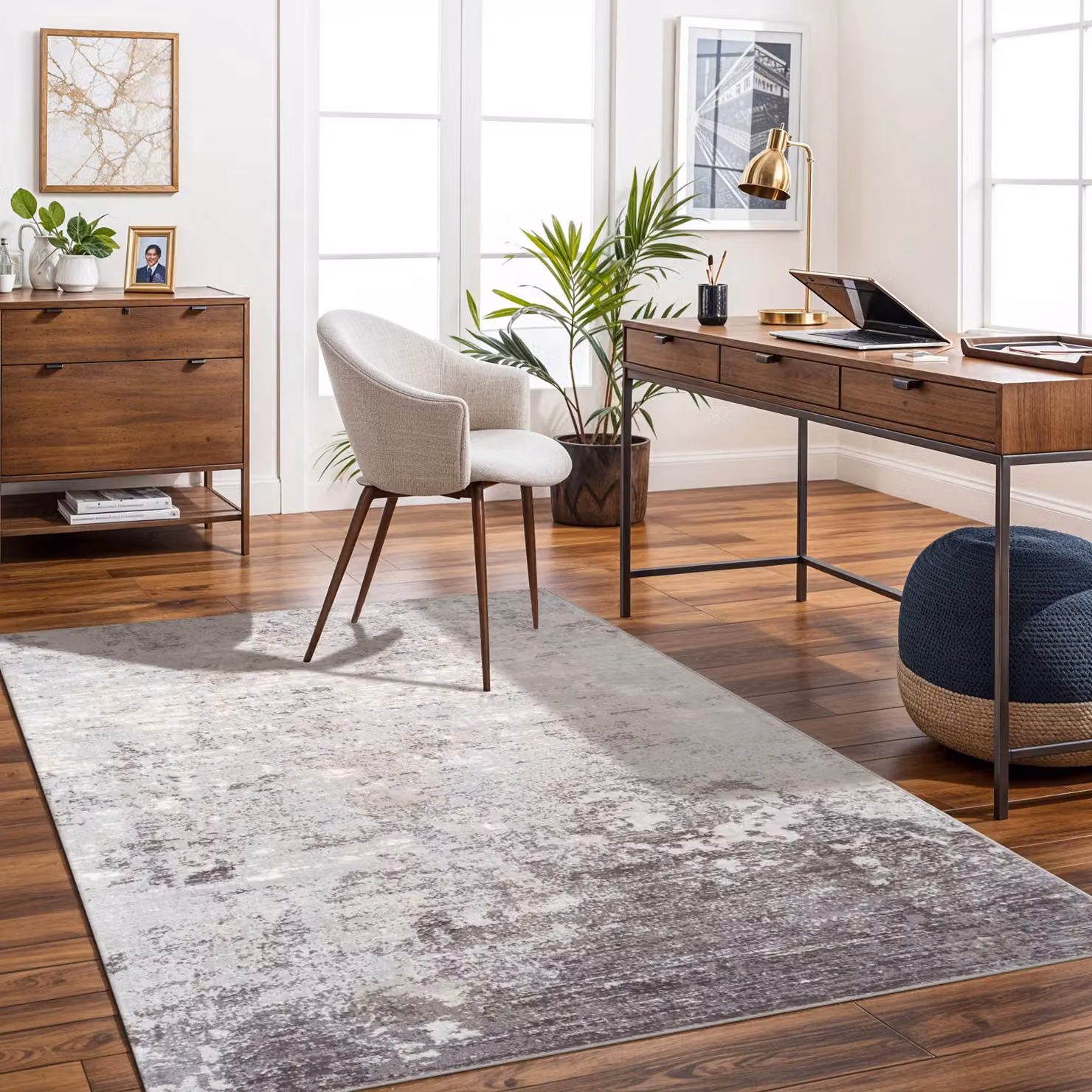 Livabliss Wanderlust Abstract Modern Marble Rug in Grey, Blue and Silver, W/D: 120 x 170 cm – 3