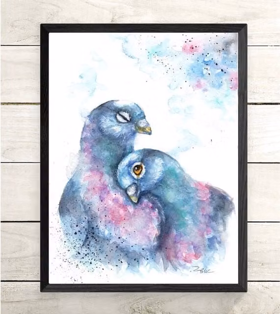 Be Coventry Pigeons Framed Paper Poster in Blue and Black, 29.7 cm