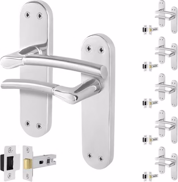 AFIT Boston Feature Handle Latch Set in Chrome Satin Nickel, Silver, 6 Pairs, 150 x 150 mm – 1