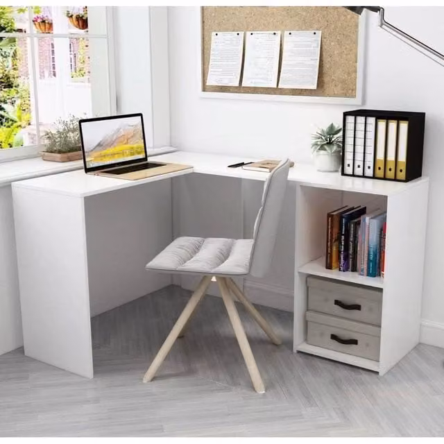 KORVIXA White L-Shaped Corner Computer Desk for Home Office