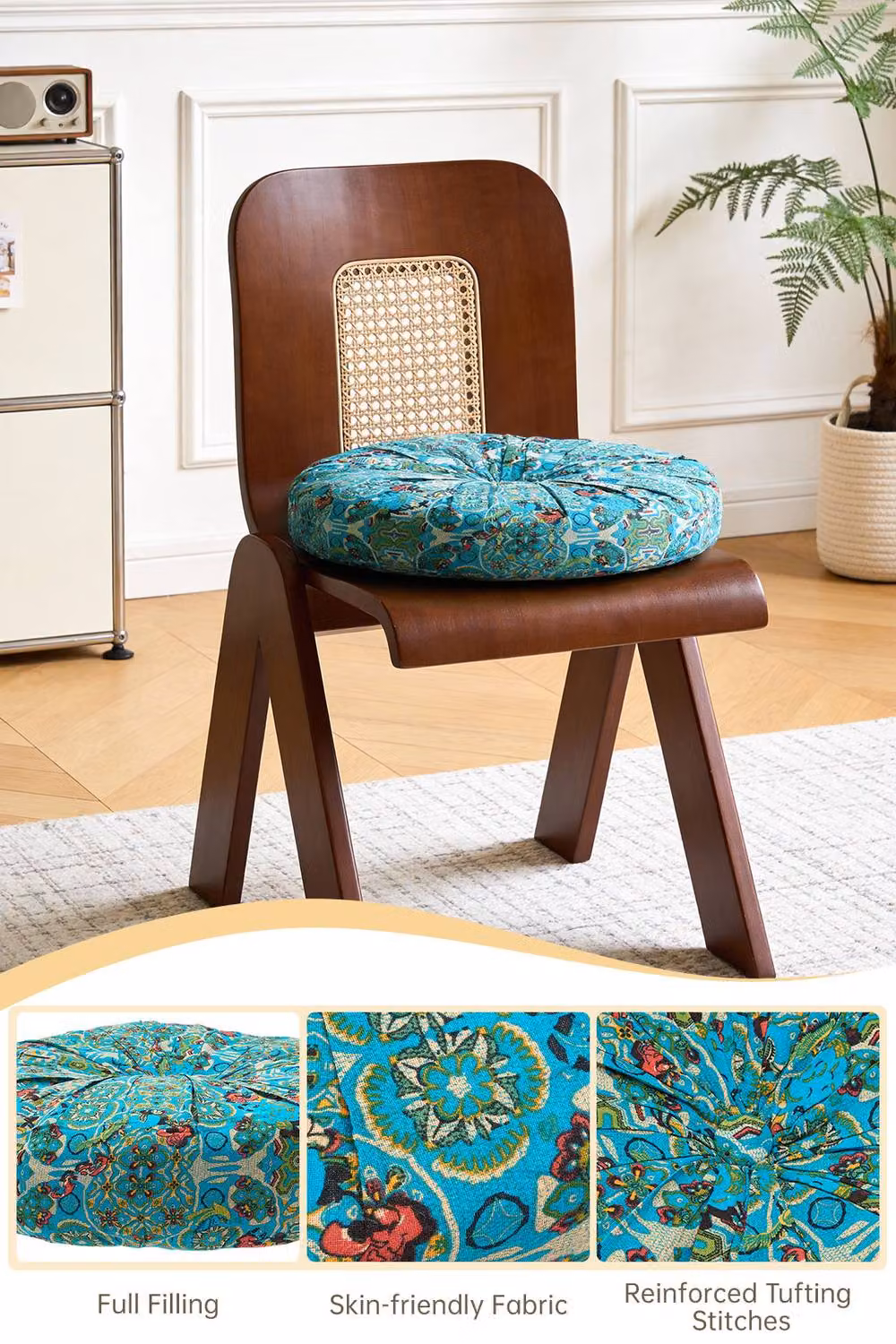Living and Home Bohemian Style Round Plush Tatami Floor Seat Cushion in Blue – 2