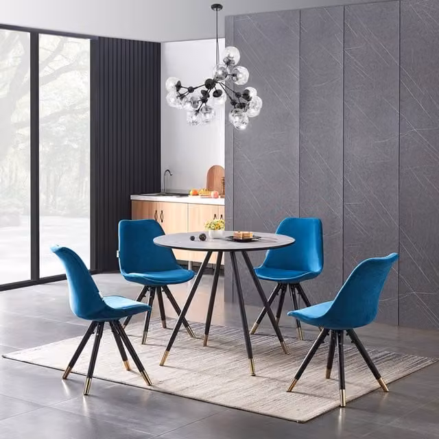 Life Interiors Sofia Dorchester LUX Round Dining Set with Table and 4 Chairs in Blue, Black and Gold