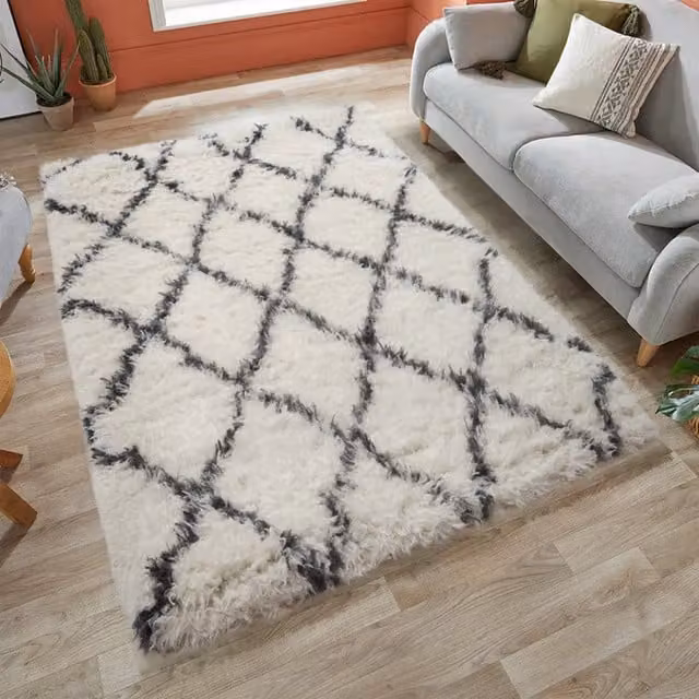 Linhas Ivory Grey Faux Fur Rug, W/D: 60 x 110 cm
