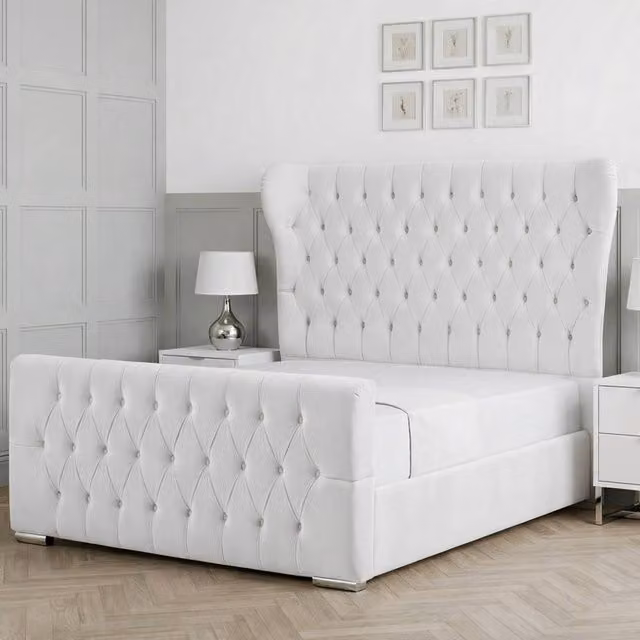 Living Comfort Bedz Velvetine Upholstered Gas Lift Storage Bed in White, W/D/H: 120 x 200 cm