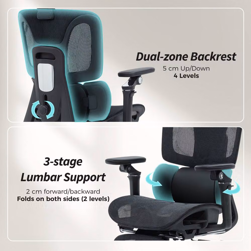 STILVORA Ergonomic Office Chair in Black with Headrest and Adjustable Seat Depth – 6