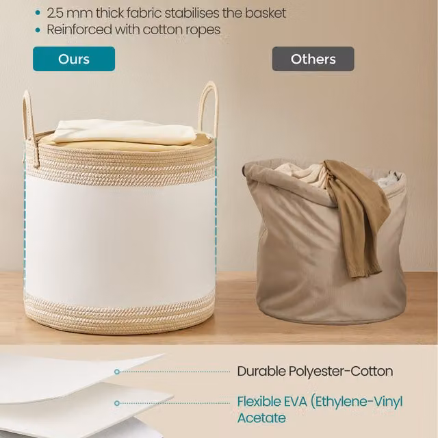 SONGMICS 90L Fabric Laundry Hamper with Lid and Handles, Brown