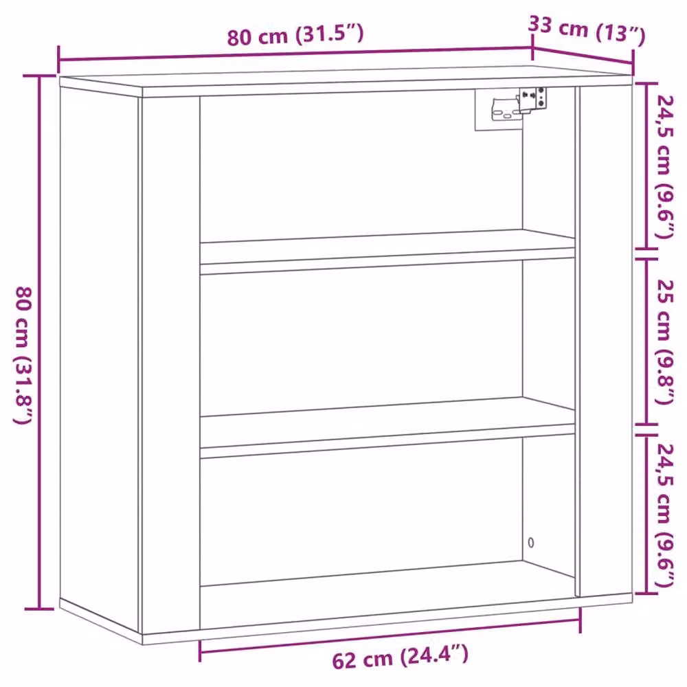 Berkfield Home Wall Cabinet in Old Wood Brown, W/D/H: 80 x 33 x 80 cm – 6