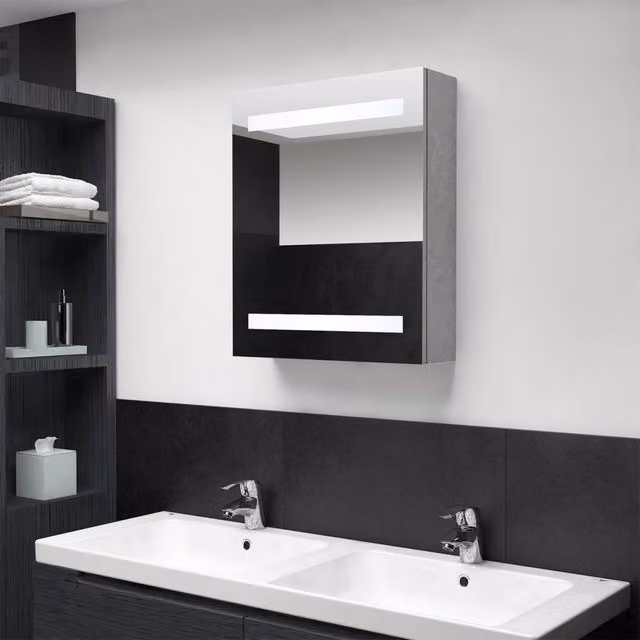 Berkfield Home LED Bathroom Mirror Cabinet in Concrete Grey, W: 50 cm, D: 14 cm, H: 60 cm – 1