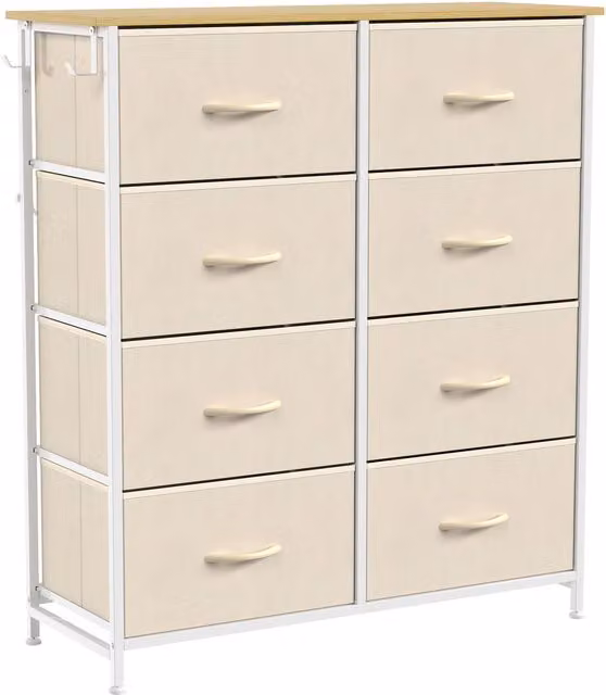 HOMCOM Beige Chest of Drawers with 8 Fabric Drawers and Steel Frame