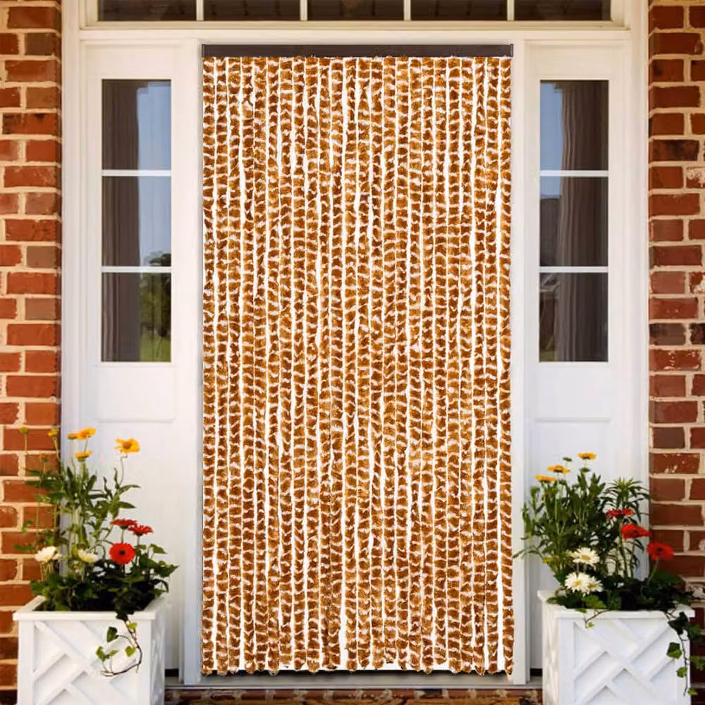 Berkfield Home Chenille Fly Curtain in White and Beige, W: 100 cm, H: 230 cm – 2