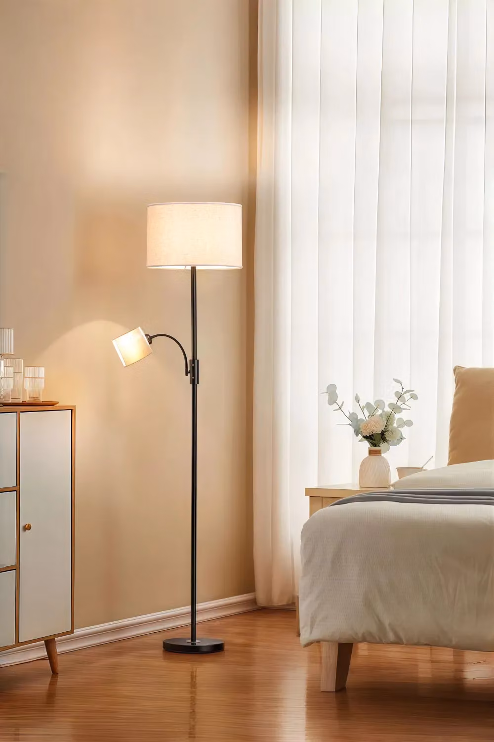 Living and Home 2-Light Floor Standing Lamp with Adjustable Head in Black and Multicolour – 2