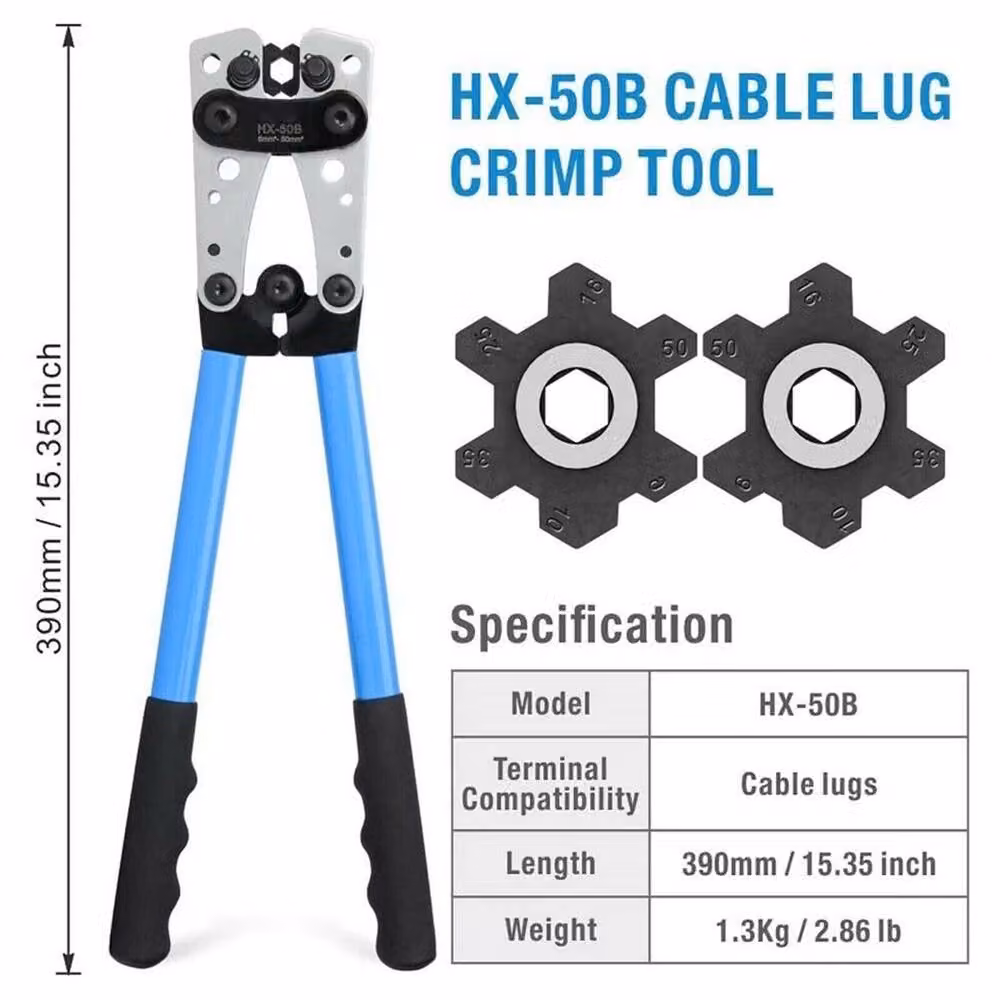 VOGREX Heavy Duty Battery Cable Crimping Tool and Wire Lug Crimper Kit, Blue – 2