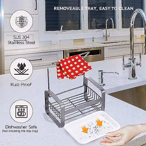 MantraRaj Stainless Steel Kitchen Sink Caddy and Sponge Holder with Drip Tray in Silver – 3