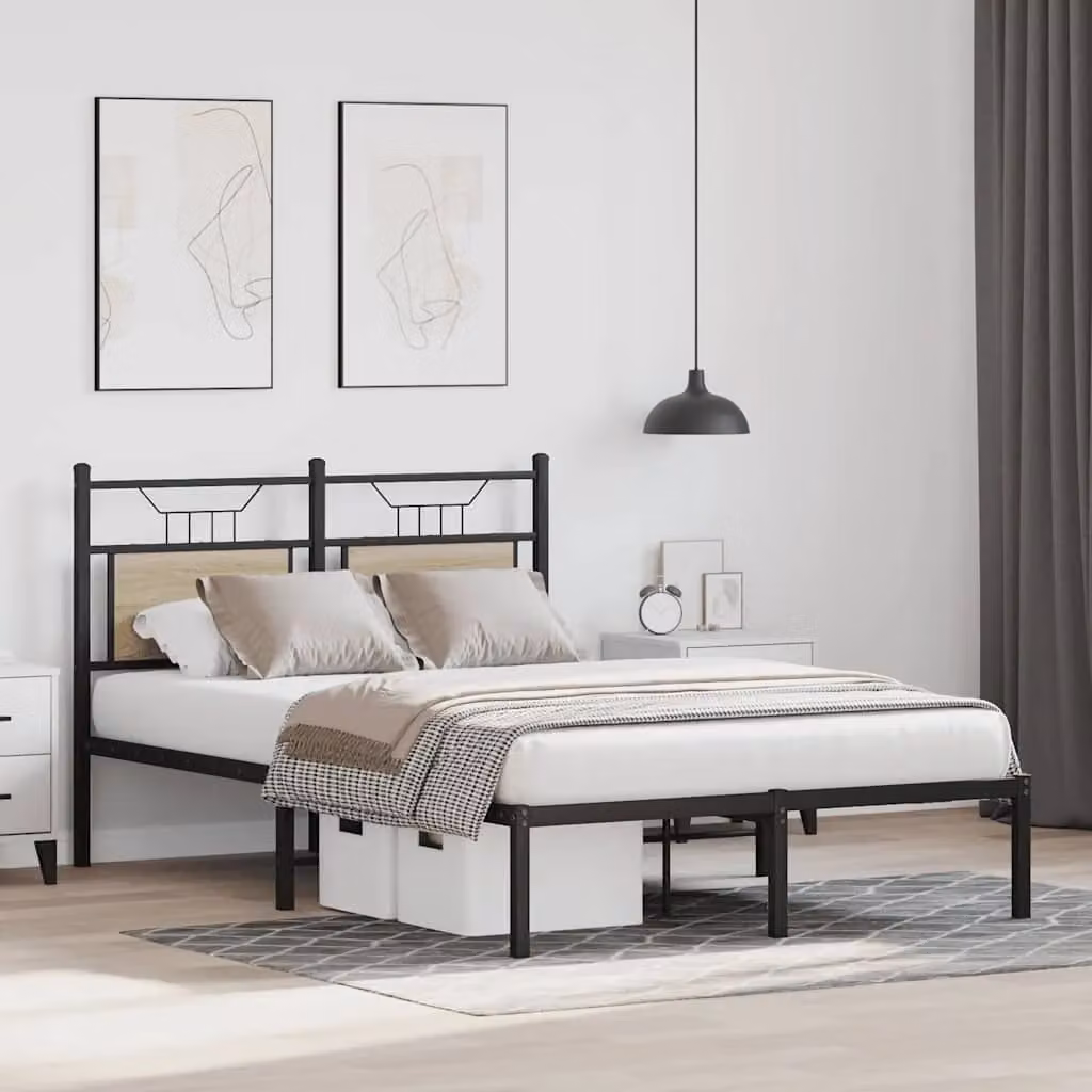 Berkfield Home Sonoma Oak Small Double Bed Frame in Brown, W/D/H: 120 x 200 cm – 2