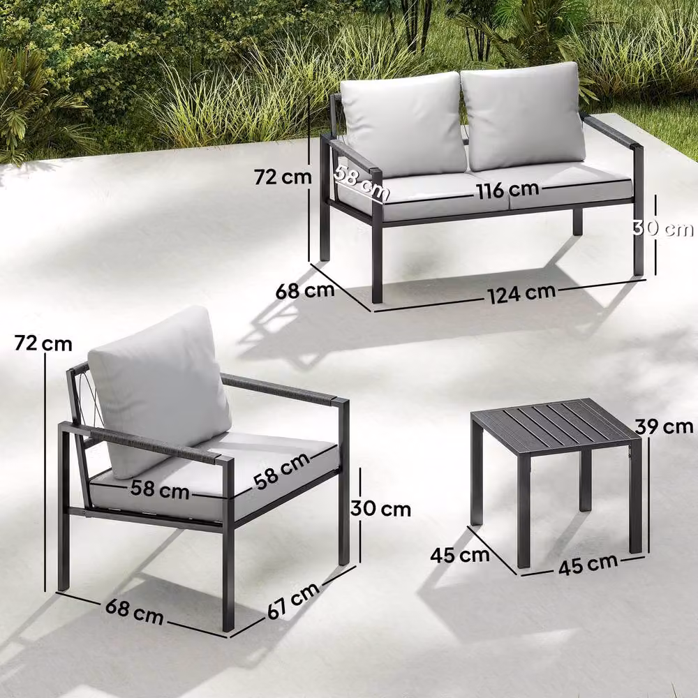 OUTSUNNY 5 Piece Metal Garden Furniture Set with Upholstered Cushions in Grey – 3