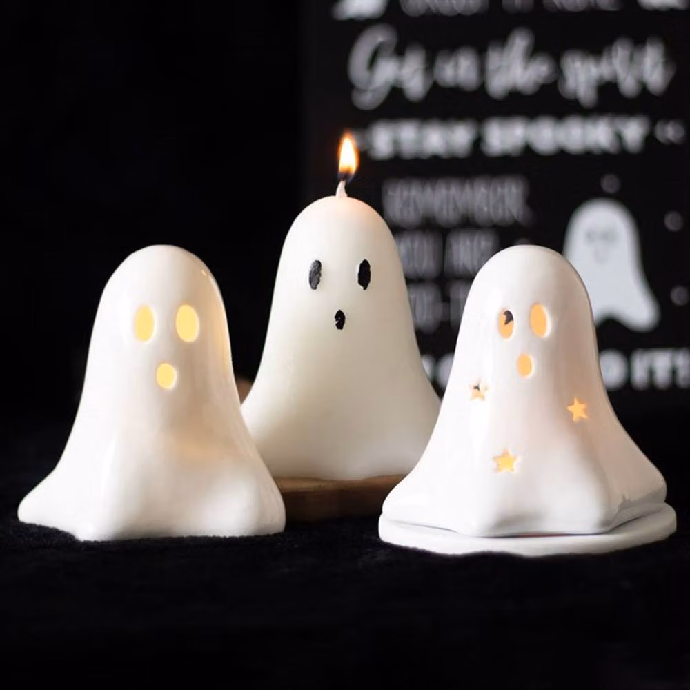 Uniqueful White Unscented Ghost Figure Halloween Tabletop Candle, 10 cm – 2