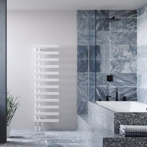 UK Radiators Agar White Flat Tube Designer Heated Towel Rail, H: 156.4 cm, W: 50 cm – 2