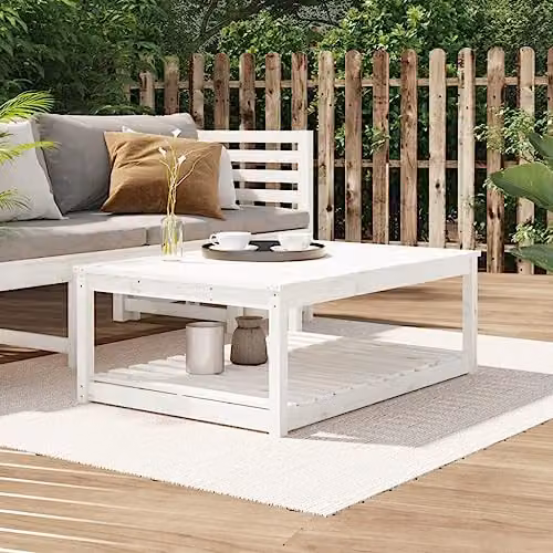 vidaXL White Lacquered Rectangular Garden Table made of Solid Pine Wood W/D/H: 121 x 82.5 x 45 cm – 2