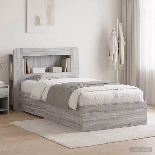 Berkfield Home Grey Sonoma Bed Frame with Storage Drawers, Engineered Wood, W: 80 cm, L: 200 cm – 1