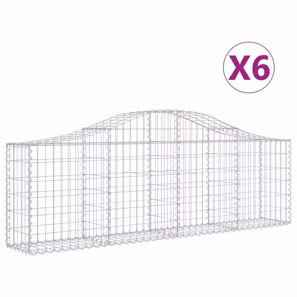 Berkfield Home Arched Gabion Baskets, 6 Piece Set, Silver Galvanised Steel, W: 200 cm, D: 30 cm, H: 60-80 cm – 2