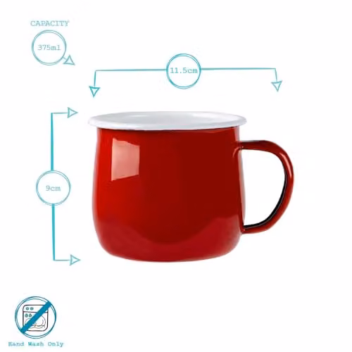 Argon Tableware Enamel Belly Mugs, 375ml, Red, Set of 12 – 5