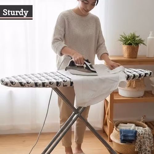 Orsina Cat Pattern Ironing Board Cover in Black, White and Grey with Cotton Fabric – 5