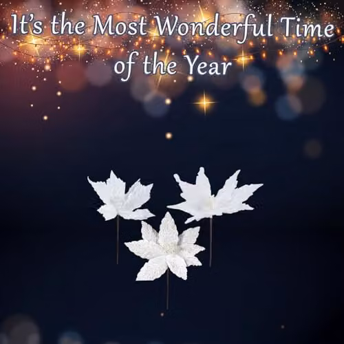 VFM e-Store Glitter Flower Picks Christmas Decoration Ornament, White, Height: 30 cm – 2