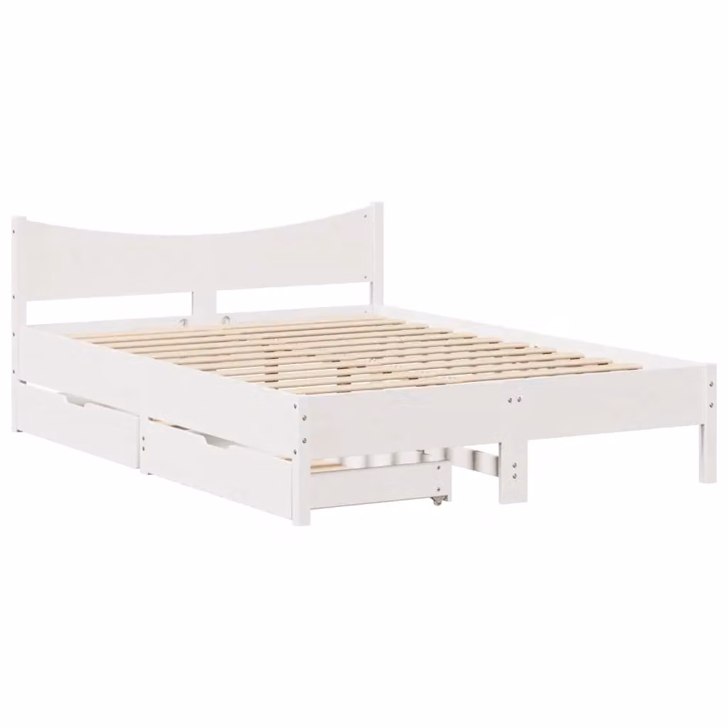 Berkfield Home King Size Bed Frame with Drawers in White Solid Pine Wood 150 x 200 cm