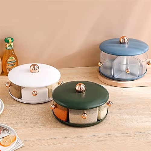 JINGYAN 5-Compartment Plastic Spice Shaker and Seasoning Storage Box with Lid and Spoon in White – 2