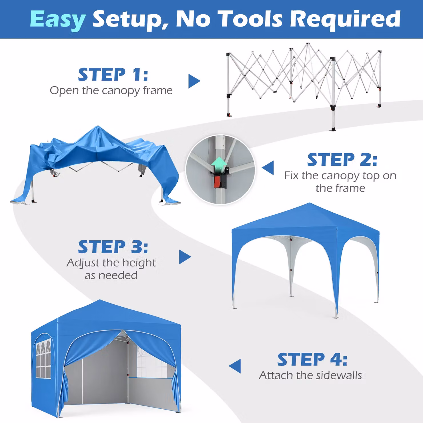 Gymax Blue Pop Up Canopy Tent with 4 Removable Sidewalls and Windows, W/D/H: 300 x 300 x 286 cm – 3