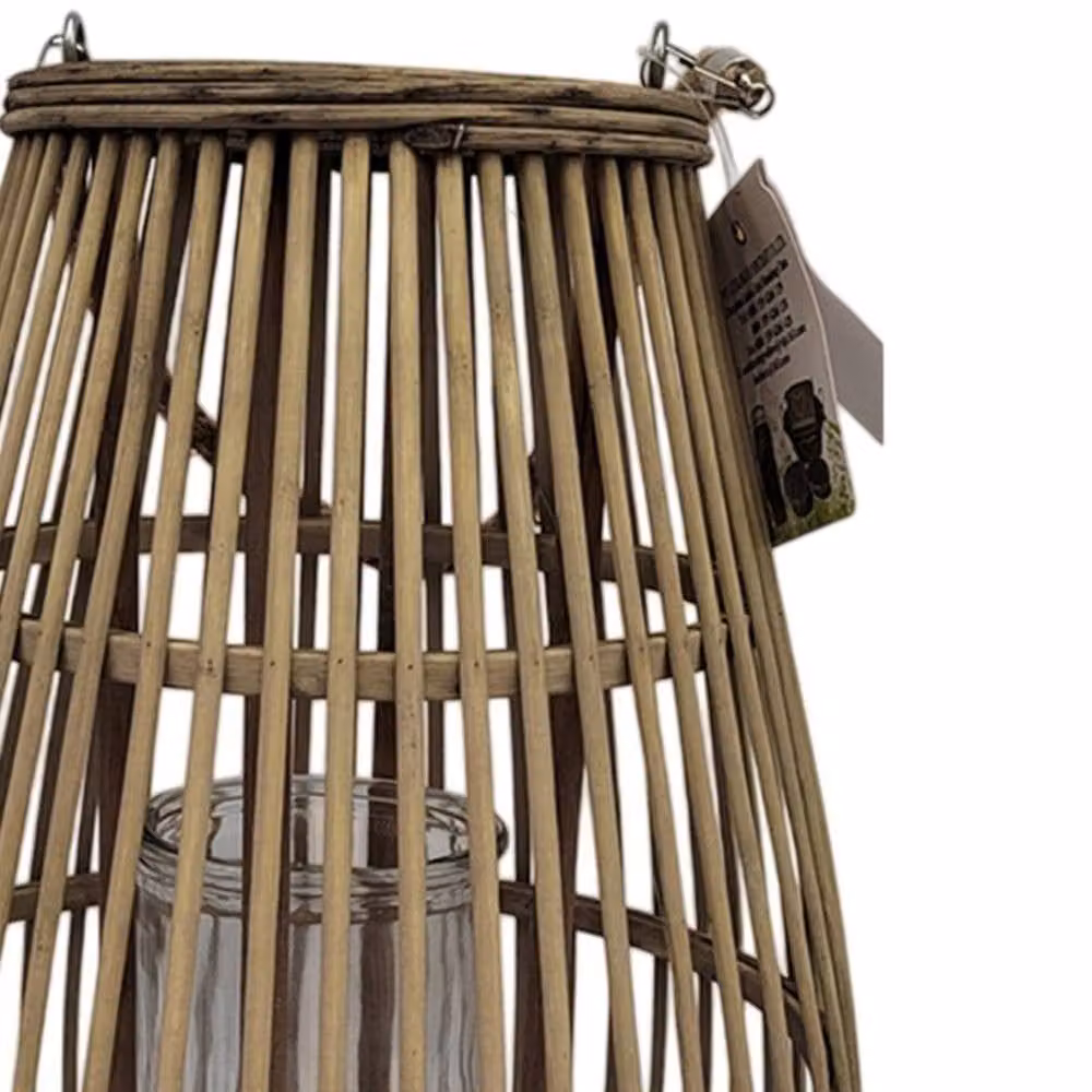 Hill Interiors Ellipse Medium Oval Rattan and Glass Tabletop Candle Lantern, Brown, H: 42.0 cm, W: 28.0 cm, D: 28.0 cm – 2