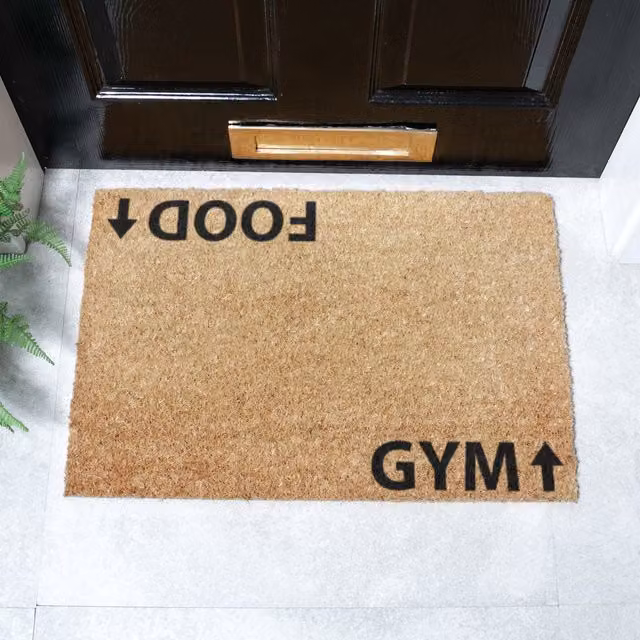 Artsy Mats Gym Addict Brown Coir and Natural Rubber Non-Slip Weatherproof Doormat