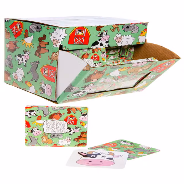 LG-Imports Pack of 12 Farm Animals Mini Memory Matching Card Games with 28 Cards, Multicolour