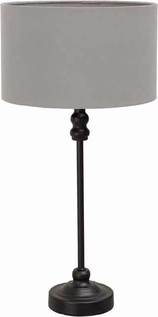 ValueLights Maggie Modern Table Lamp with Grey Fabric Cylinder Shade and Black Metal Base