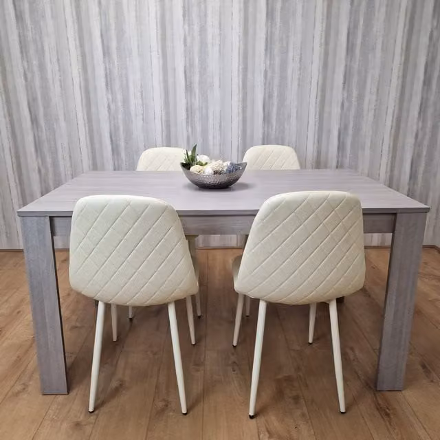 Kosy Koala Modern Grey Rectangular Dining Table and 4 Cream Faux Leather Chairs Set