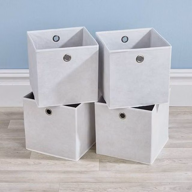 NESTLUNE Foldable Canvas Fabric Storage Cube Boxes, Set of 4, White