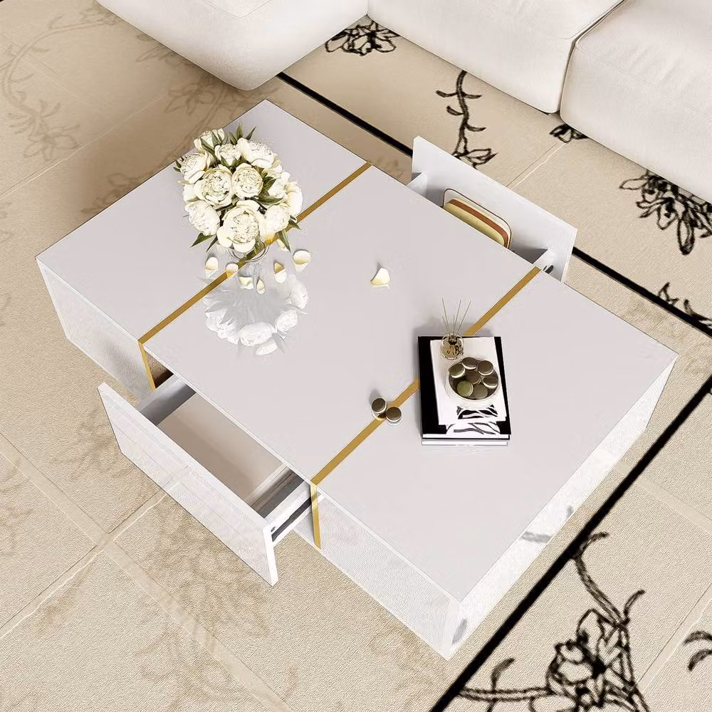 Merax White High-Gloss Coffee Table with 2 Drawers, W: 100 cm, D: 60 cm, H: 41.5 cm – 3