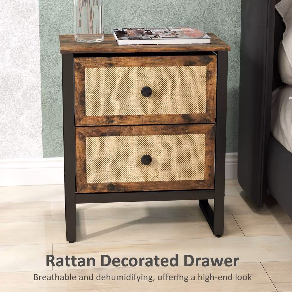 STILVORA Industrial Bedside Table with 2 Drawers in Brown and Metal – 4